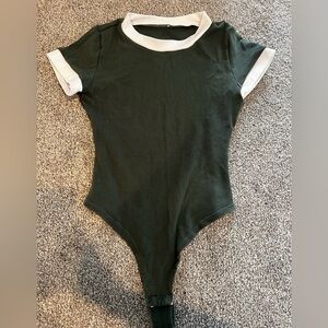 Green with white trim body suit